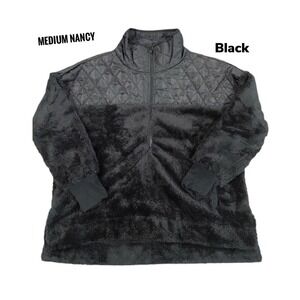 Medium LuLaRoe Nancy Half Zip Quilted Yoke  Sweater Solid Black Soft Fits 10/12